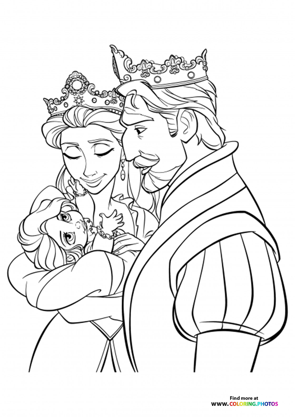 King and Queen with baby Rapunzel   Coloring Pages for kids