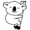 Smiling koala wearing a crown and hugging a tree branch coloring page