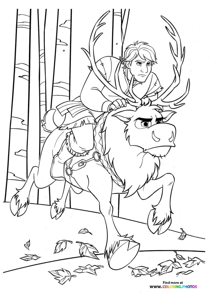 Kristoff and Sven riding - Coloring Pages for kids