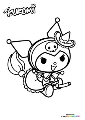 Kuromi flying on a broom