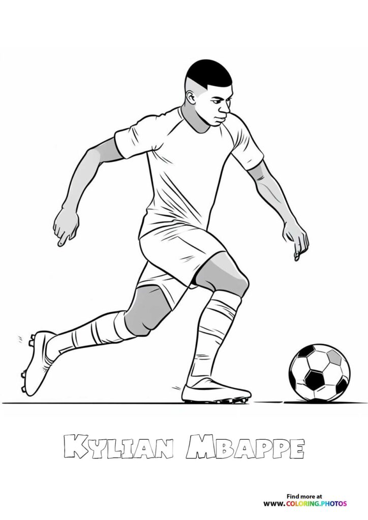 Kylian Mbappewith a ball - Coloring Pages for kids