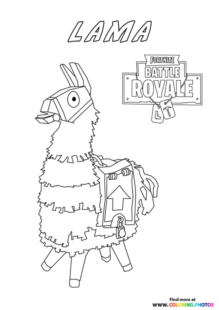 Lama llama with supply chest from Fortnite coloring page
