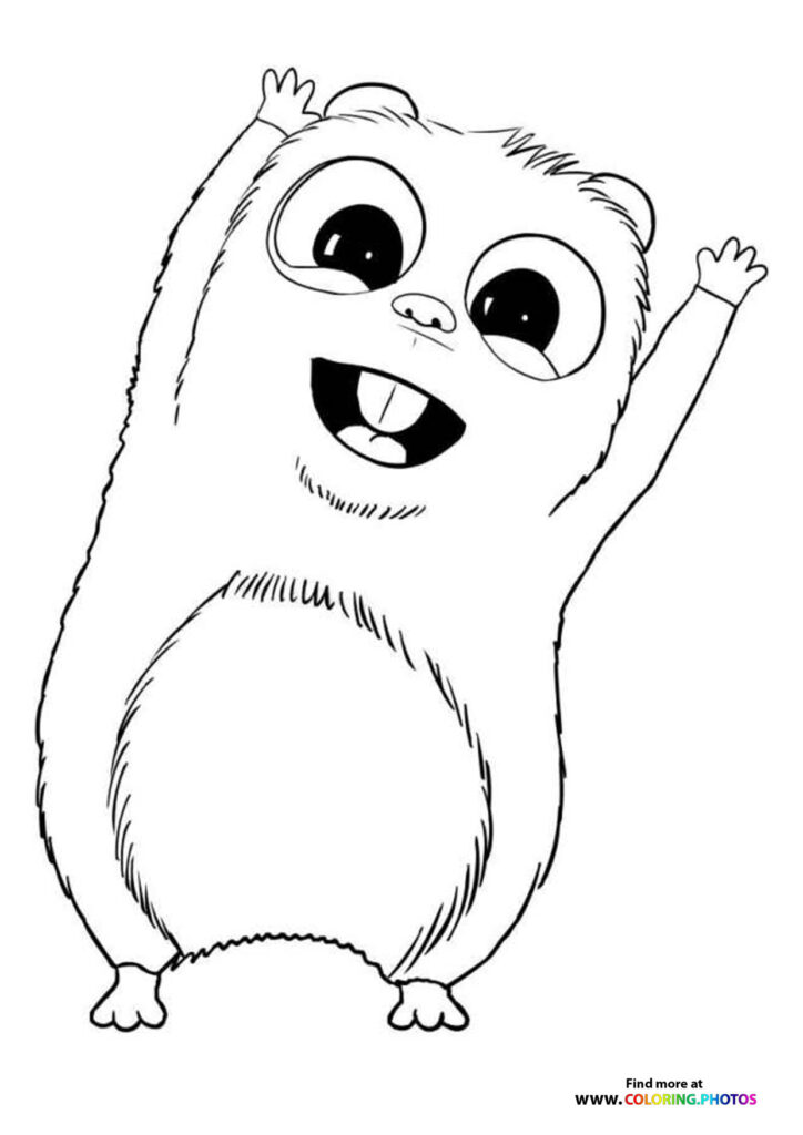 Grizzy the bear with arms raised and big happy smile coloring page from Grizzy and The Lemmings