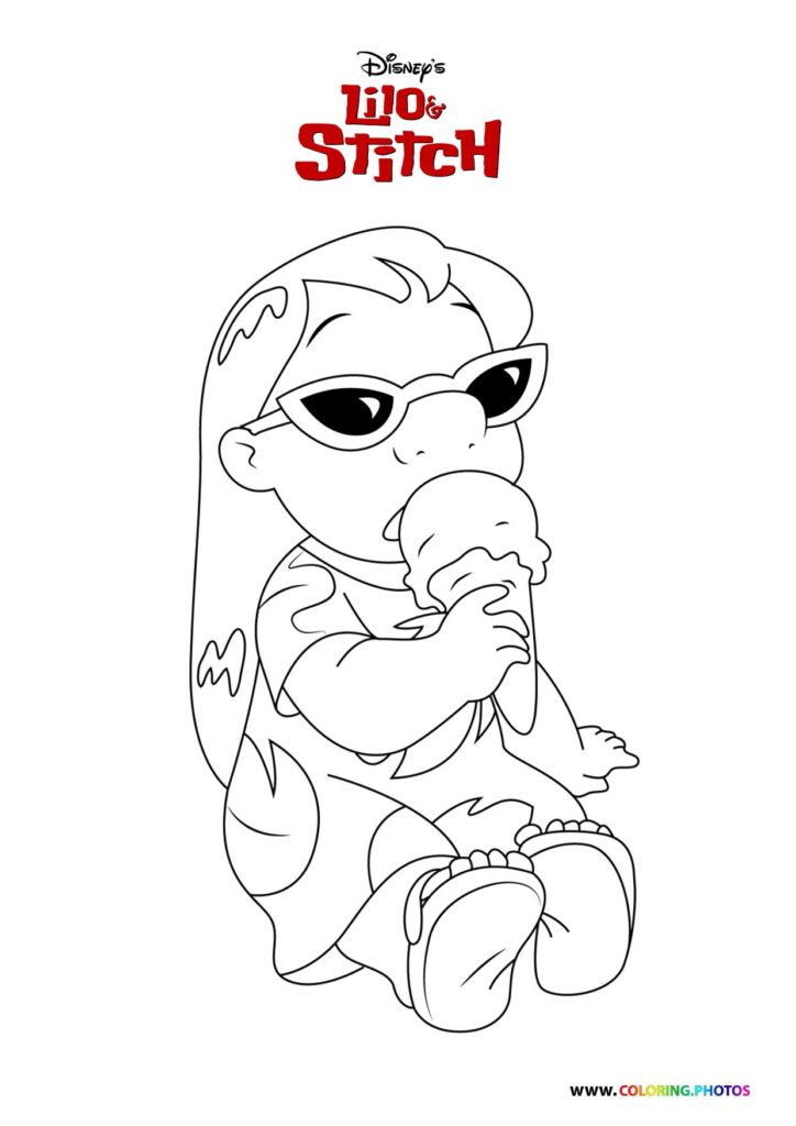 Stitch wearing sunglasses and striking a cool pose coloring page from Lilo and Stitch