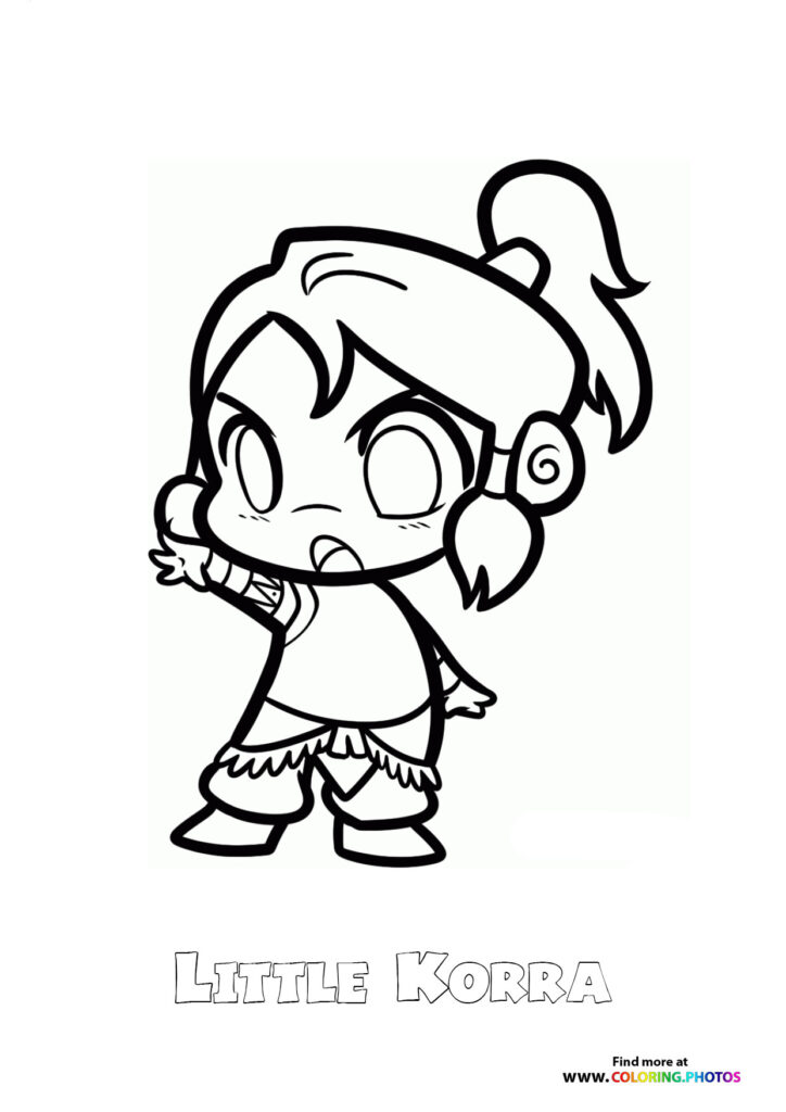 Young Korra with topknot and looped buns in Water Tribe outfit coloring page from The Legend of Korra