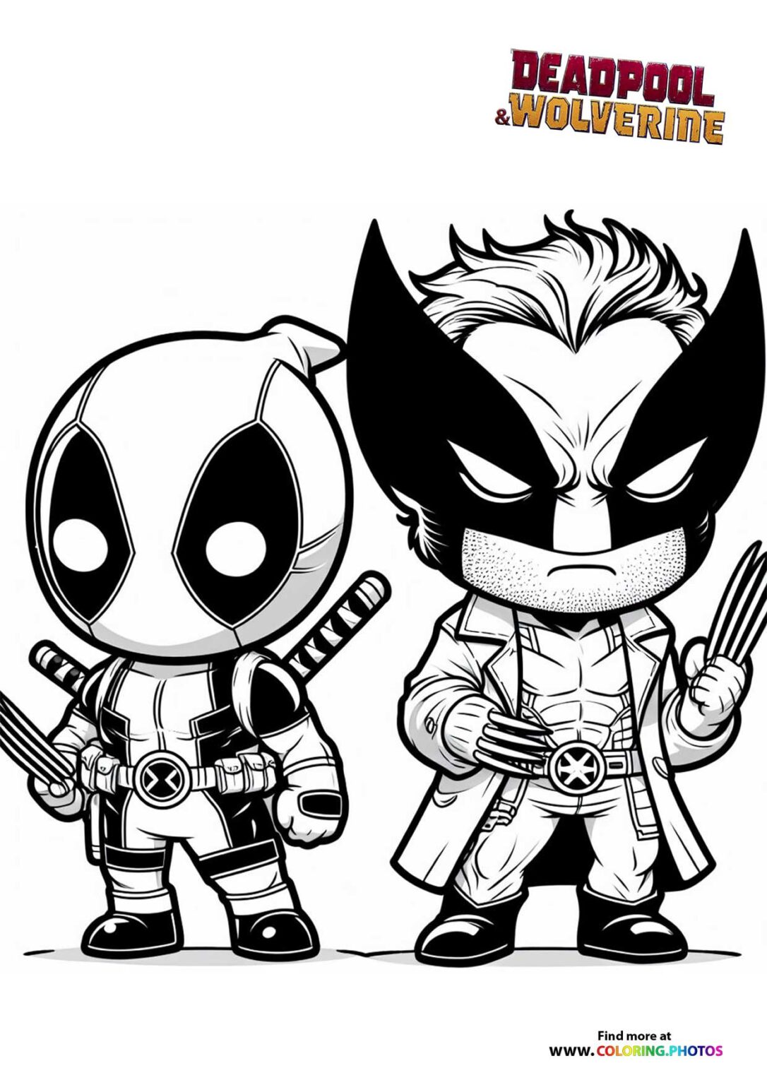 Little Deadpool & Wolverine Looking Mean - Coloring Pages For Kids