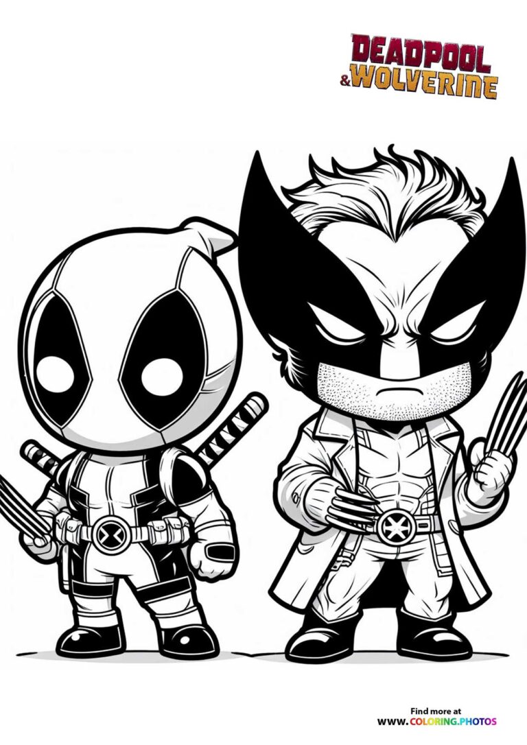 Little Deadpool & Wolverine looking mean - Coloring Pages for kids