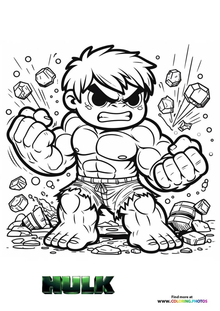 Little Hulk smashing - Coloring Pages for kids