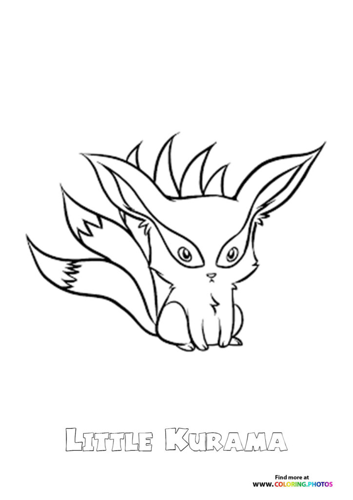 Little Kurama with nine tails and leaf patterns coloring page from Naruto anime