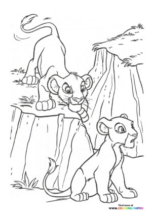 Simba and Nala playing coloring page