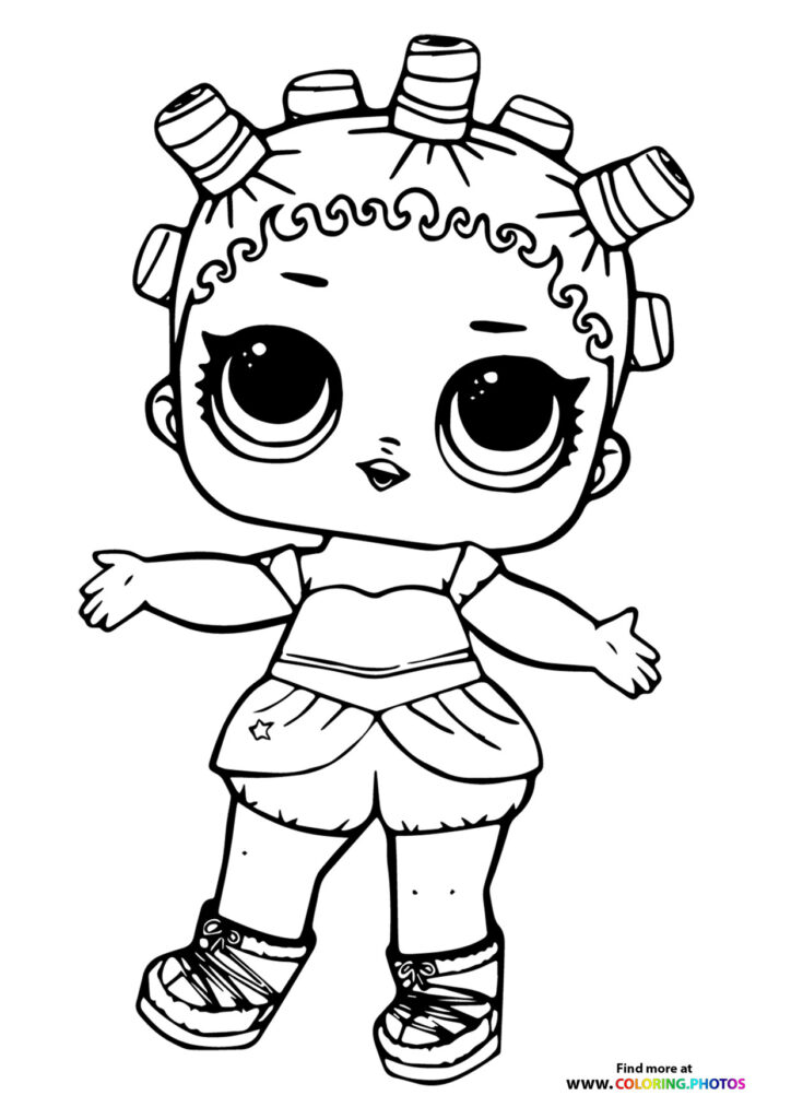 LOL Surprise doll with curly hair, hair clips, and platform boots coloring page