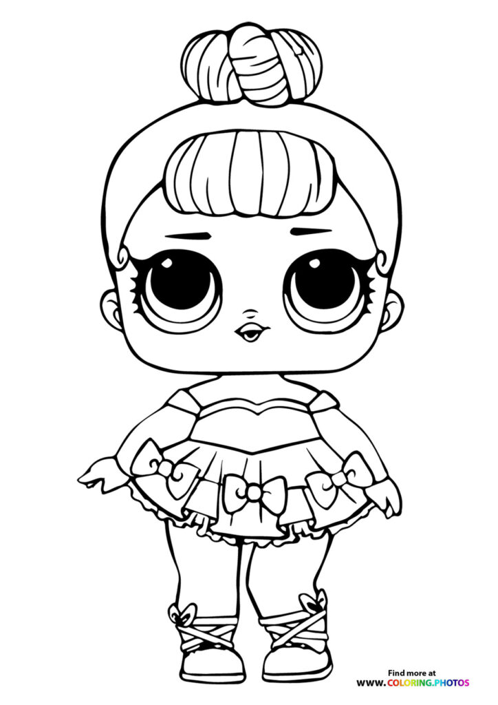 LOL Surprise doll with pigtails, big eyes, ruffled skirt and lace-up boots coloring page
