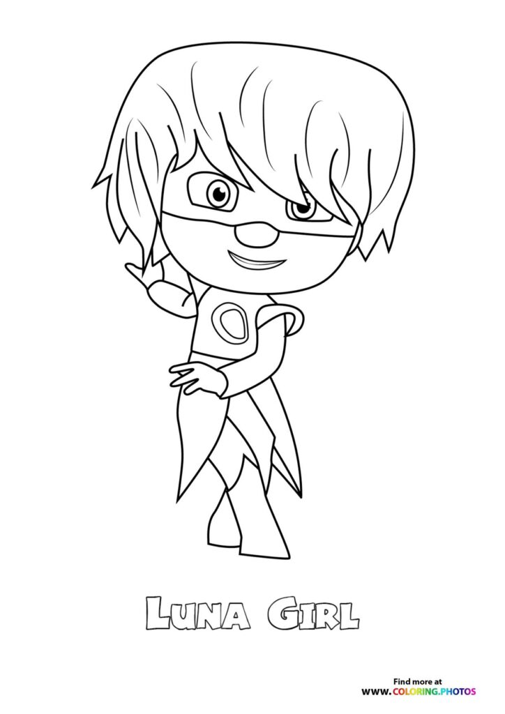 Luna Girl in her black mask and purple outfit coloring page from PJ Masks