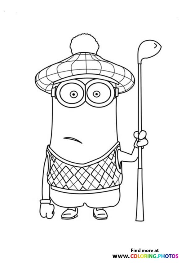 Minions Bob Golfing Coloring Page