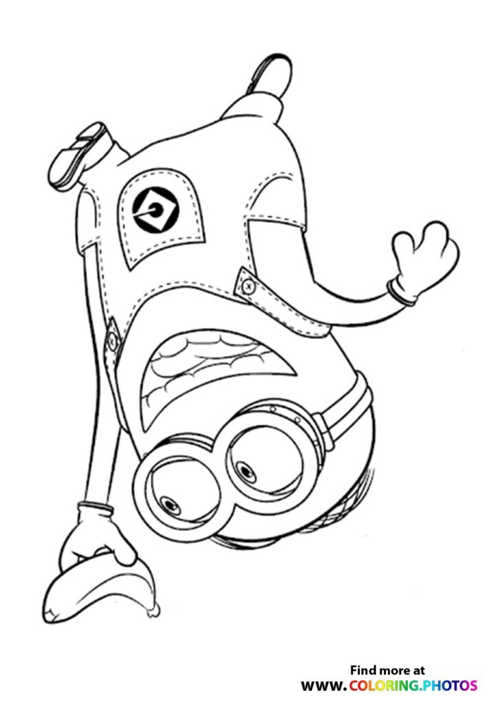 Minion holding a banana gun with raised arms coloring page from Despicable Me