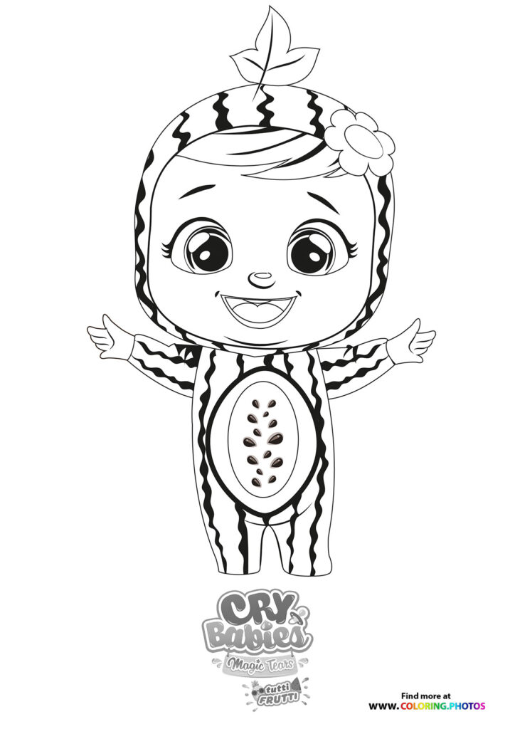 Tutti Frutti Cry Baby with pineapple-patterned body and leafy crown coloring page