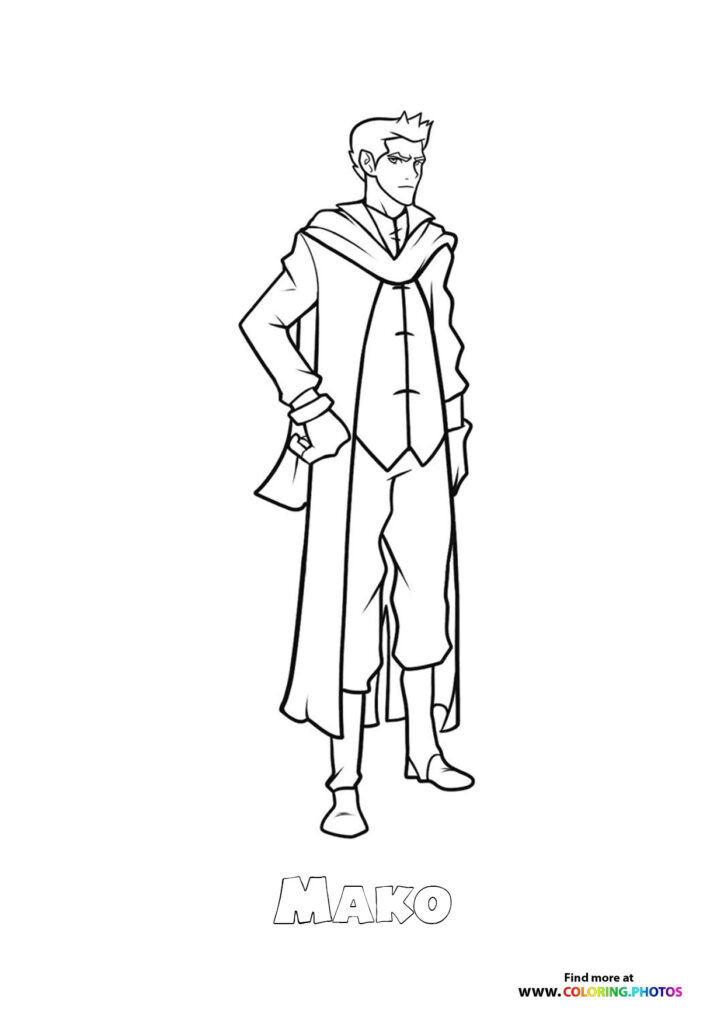 Mako wearing formal robes with cape from The Legend of Korra coloring page