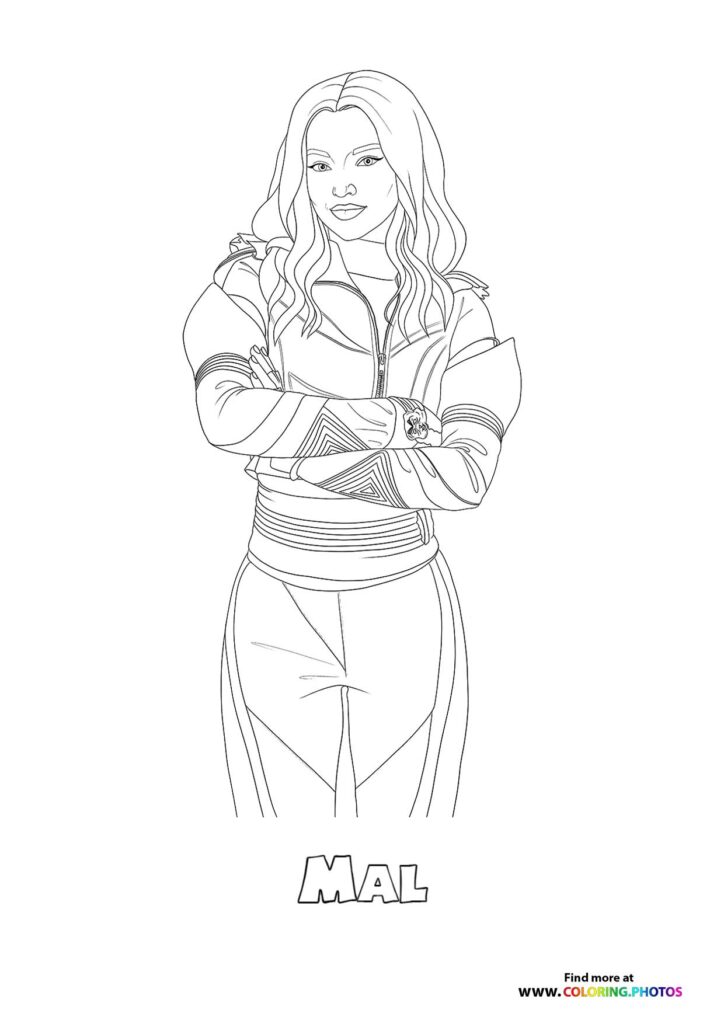 Mal from Descendants wearing a leather jacket and cropped top coloring page