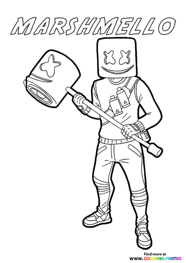 Marshmello with a bat - Fortnite coloring page