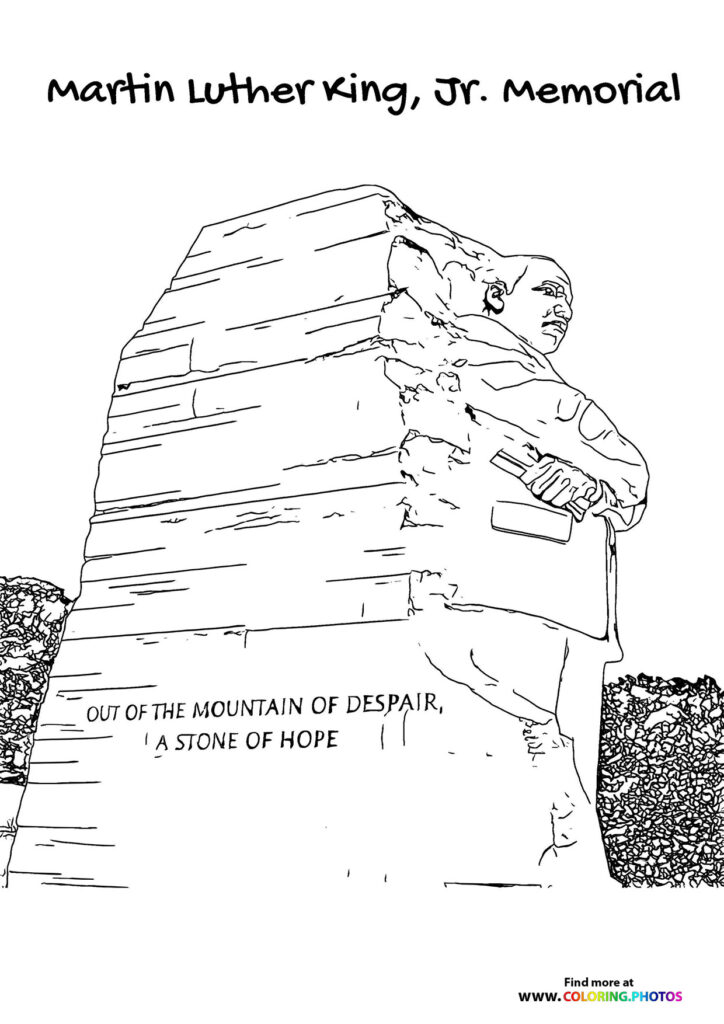 Martin Luther King Jr. Memorial statue with quote coloring page