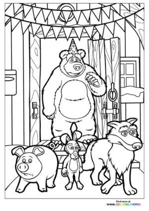 Mashas birthday party coloring page