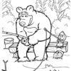 Masha and Bear fishing coloring page
