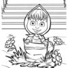 Masha in a bucket coloring page
