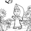 Masha with buterfly coloring page
