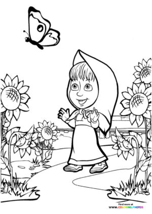 Masha with buterfly coloring page