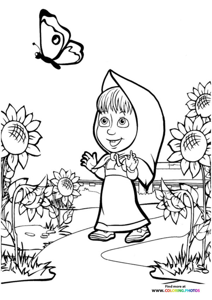 Bear hugging Masha - Coloring Pages for kids