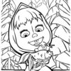 Masha with goldfish coloring page