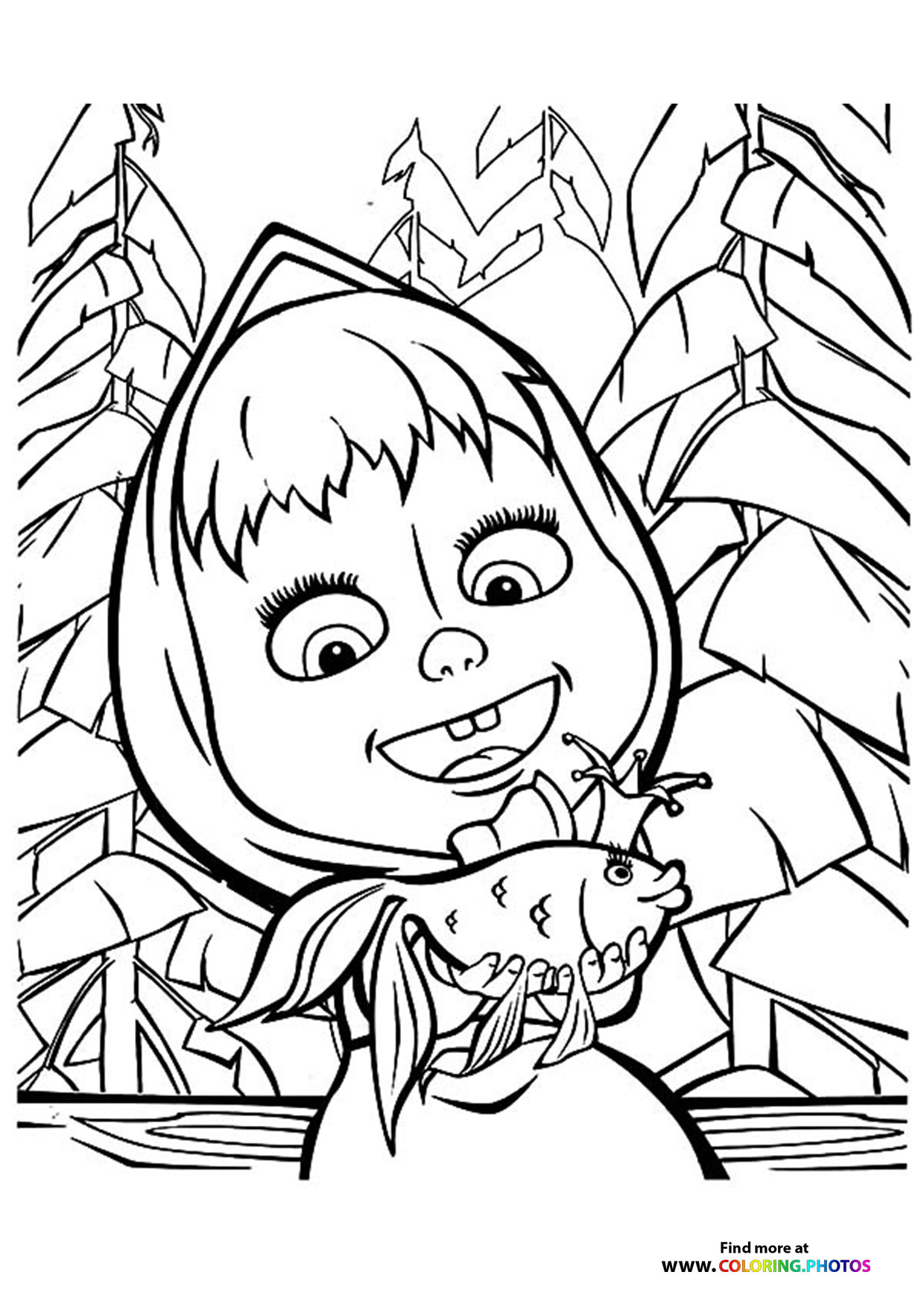 Masha with goldfish - Coloring Pages for kids