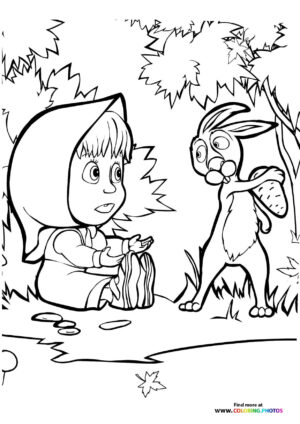 Masha with rabbit coloring page