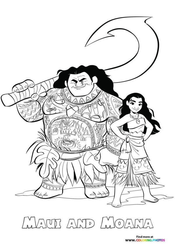 Maui and Moana coloring page