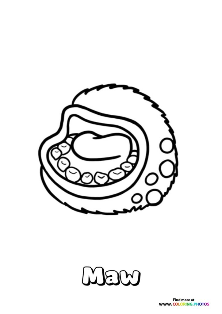 Maw monster with open grinning mouth and spotted body coloring page from My Singing Monsters