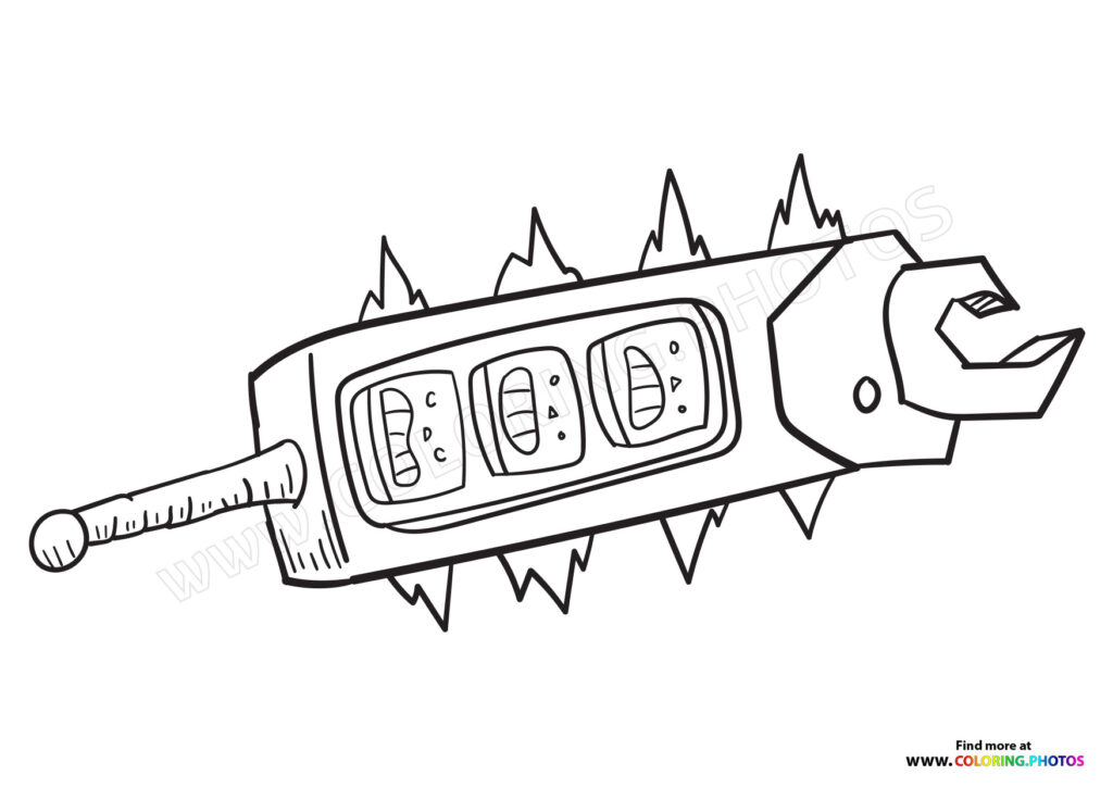 Spiked magical weapon with three glowing windows from Maya and the Three coloring page