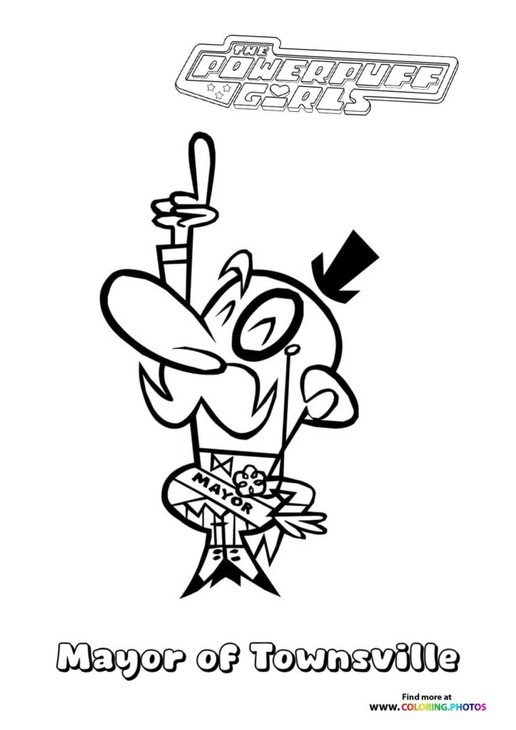 Mayor of Townsville with his antenna hat and formal badge coloring page from The Powerpuff Girls