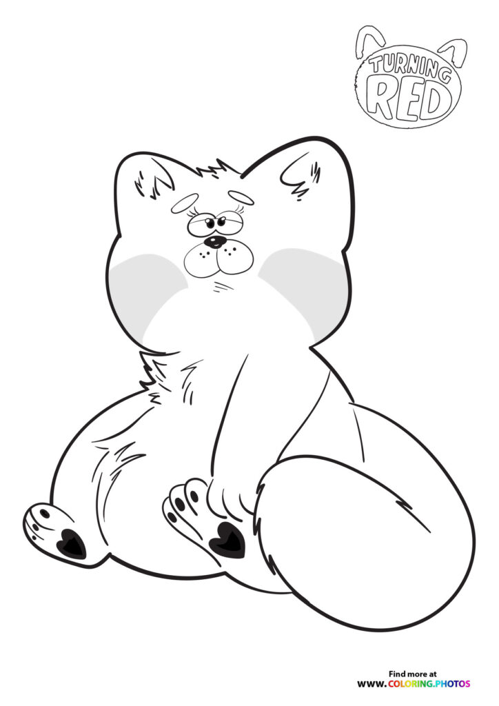 Mei Lee as a giant red panda with surprised expression sitting down, Turning Red coloring page