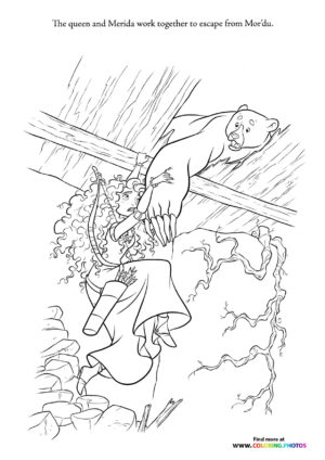 Merida escaping from Mordu coloring page