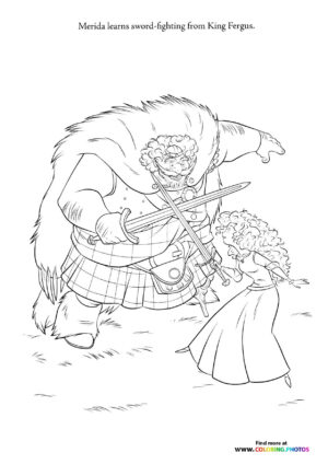 Merida sword fighting King Fergus coloring page