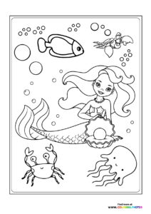 Mermaid with pearl - Coloring Pages for kids