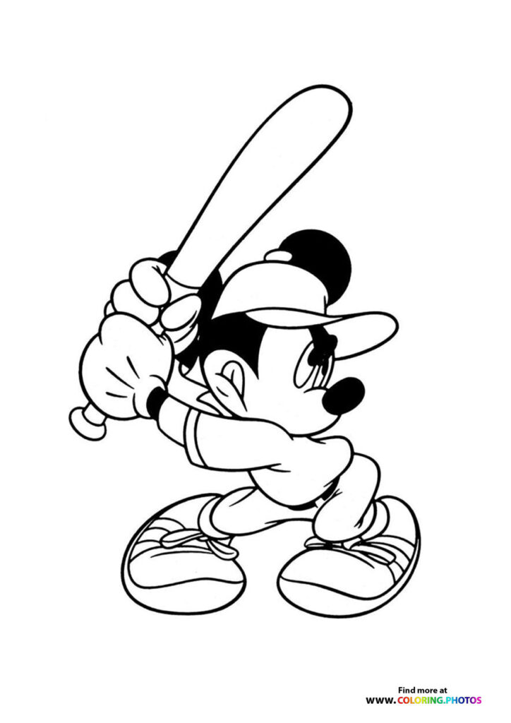 Mickey Mouse playing baseball - Coloring Pages for kids