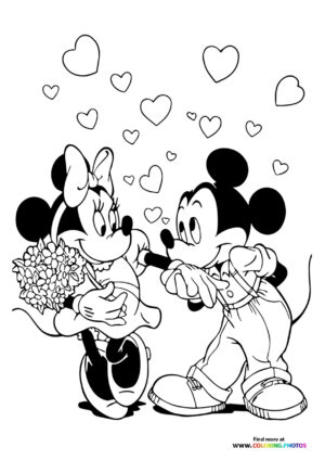 Minnie and Mickey valentine coloring page