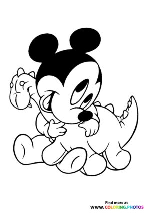 Mickey Mouse baby with dinosaur coloring photo