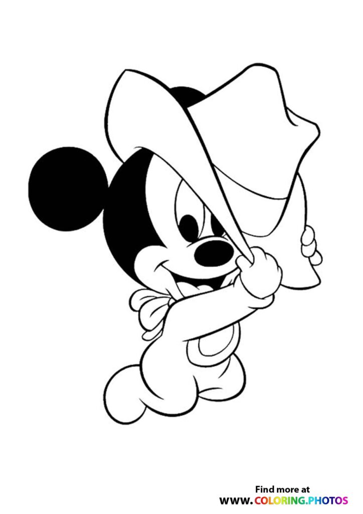 Mickey Mouse holding a kite string with a large kite flying above him coloring page