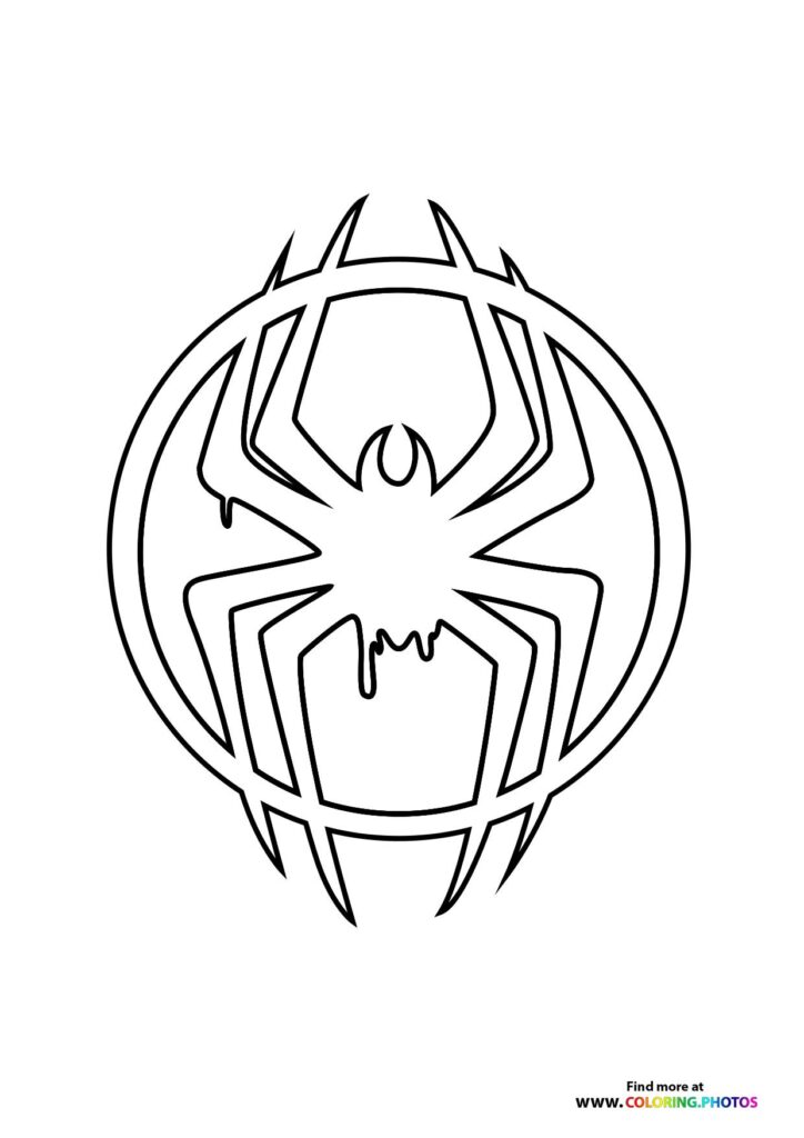 Miles Morales spider badge emblem with spikes in circular design coloring page