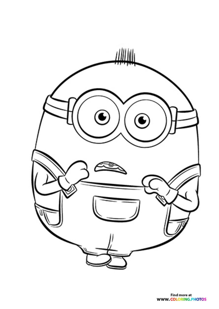 Kevin the Minion with large goggles, bow tie, and waving hands coloring page from Minions 2 The Rise of Gru