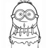Minion with birthday cake coloring page