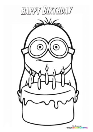 Minion with birthday cake coloring page