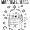 Minions wishing Happy New Year coloring page